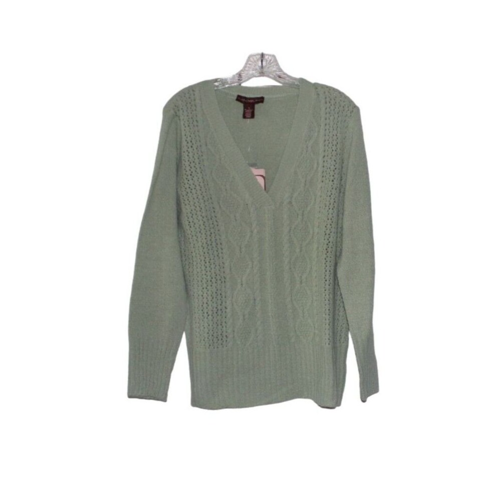 Bandolino Sweater V Neck Pullover Green Women's Large NWT